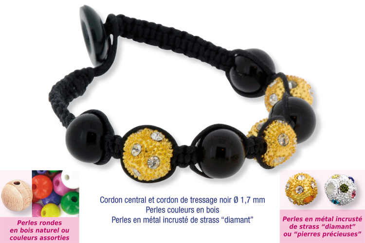 Shamballas... con perlas de madera + perlas de metal con strass diamante