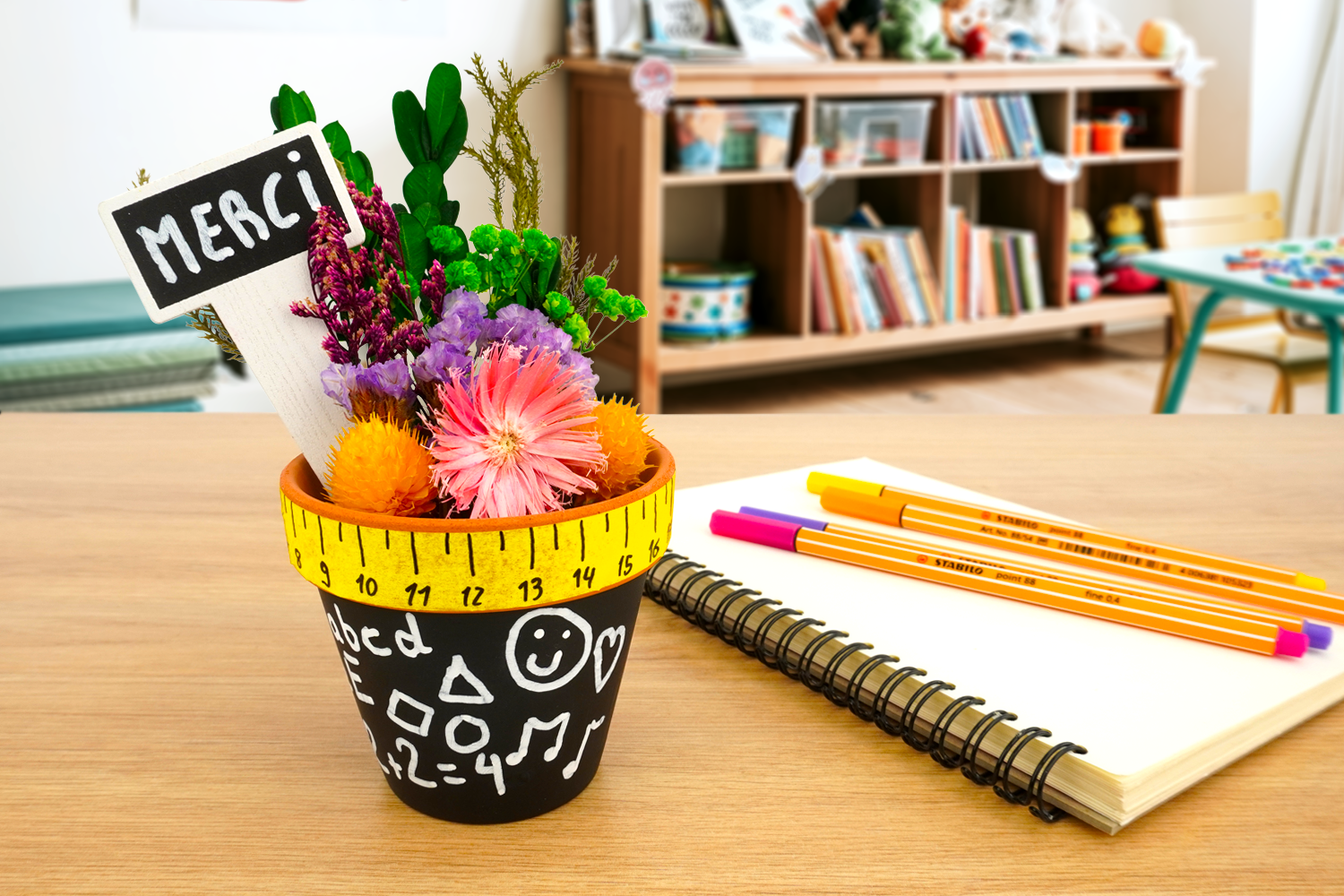 Maceta de flores secas "GRACIAS MAESTRA"