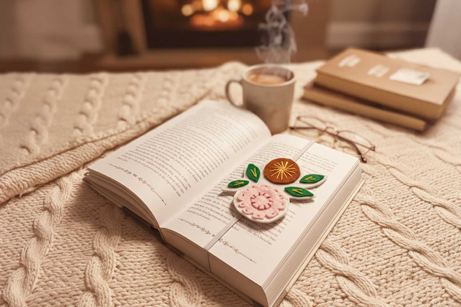 Marcapáginas floral de fieltro