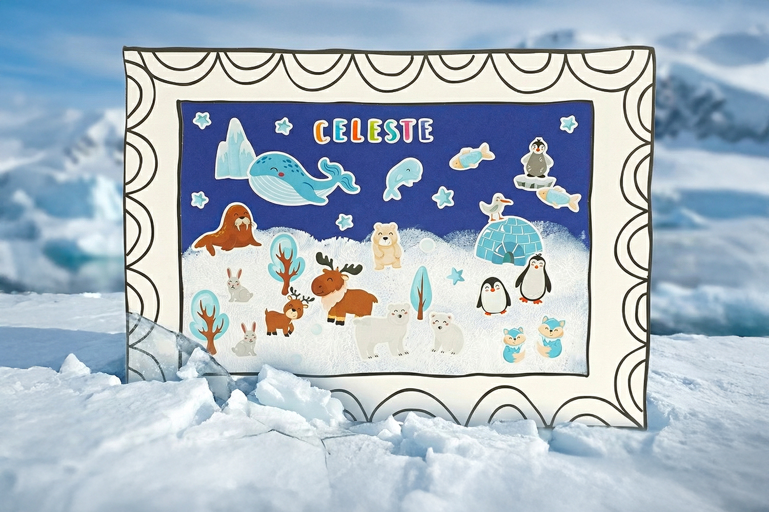 Pintura con globos y gomets: el continente helado