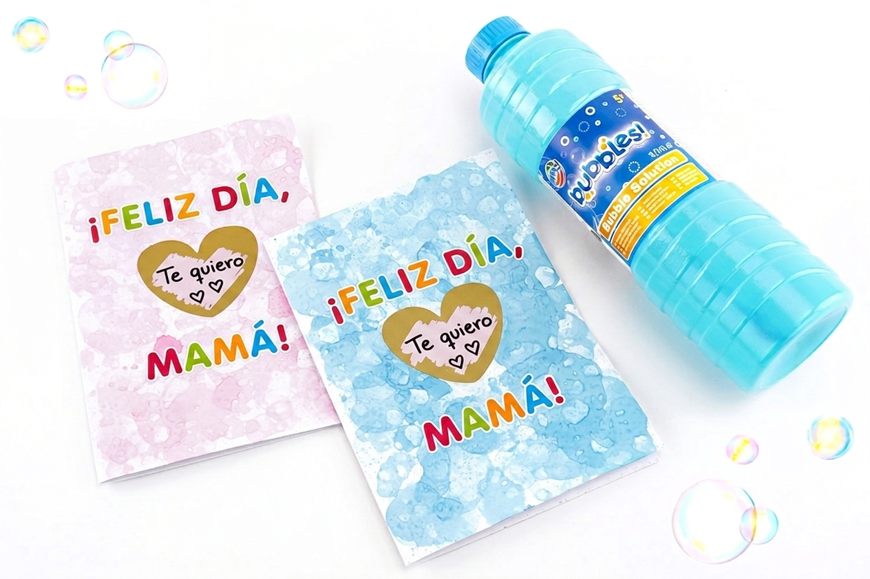 Tarjeta "¡FELIZ DÍA, MAMÁ!" - Pintura con burbujas