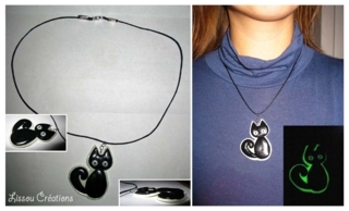Collier chat noir phosphorescent - Fimo, Cernit - 10doigts.fr