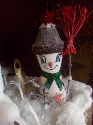 Bonhomme de neige en petit pot têrre cuite - Pâques, Noël - 10doigts.fr