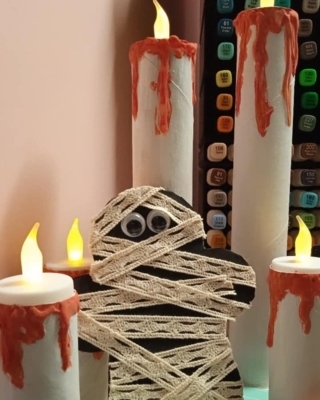 Réalisation de momie est de bougies avec du rouleau papier toilettes et essuie tout - Divers - 10doigts.fr