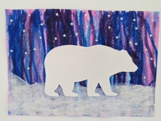 Ours polaire et aurore boréale - 10doigts.fr