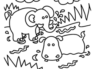 Elephant and hippopotamus 01 - Animal coloring pages - Coloriages - 10doigts.fr