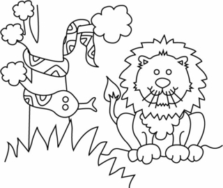 Lion and Serpent01 - Animal coloring pages - Coloriages - 10doigts.fr