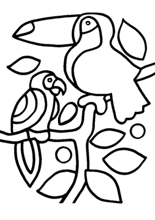 Toucan and Parrot 001 - Animal coloring pages - Coloriages - 10doigts.fr