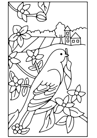 Flowers and Bird 01 - Coloring pages of flowers, fruits, and vegetables - Coloring book - 10doigts.com