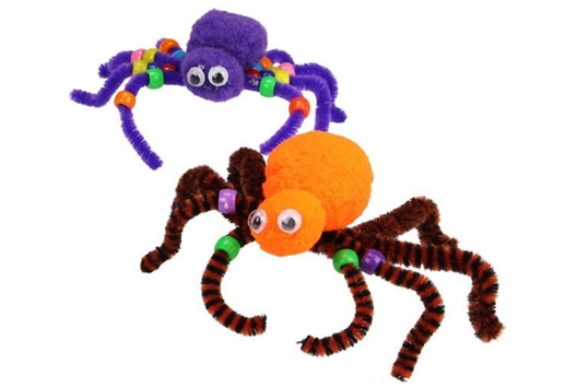 Arañas de pompones y limpiapipas - Actividades manuales Halloween - 10doigts.fr