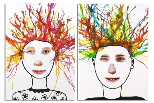 Retratos divertidos y cabello con tinta soplada - Actividades manuales de pintura: creaciones para todas las edades y todos los deseos - 10doigts.fr - 2