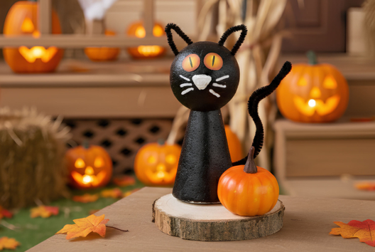 Black Cat Halloween in Styrofoam - 1 - Halloween Crafts - 10doigts.com - Halloween Crafts - 10doigts.fr