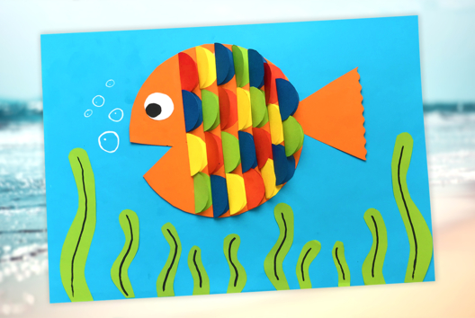 Manualidad Pez Arcoíris Papel - Actividades manuales cuadros: crear y decorar en gran formato - 10doigts.fr