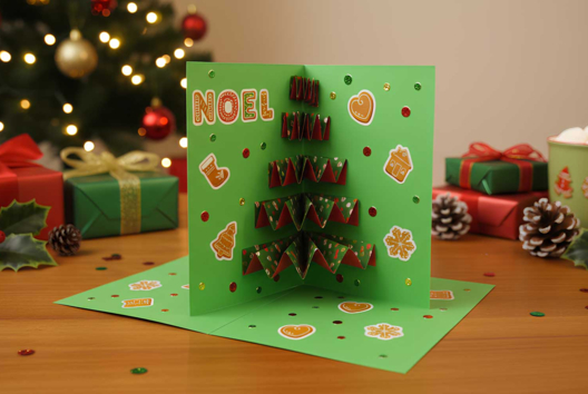 tarjeta pop up árbol 3D - Actividades manuales tarjetas de Navidad - 10doigts.fr