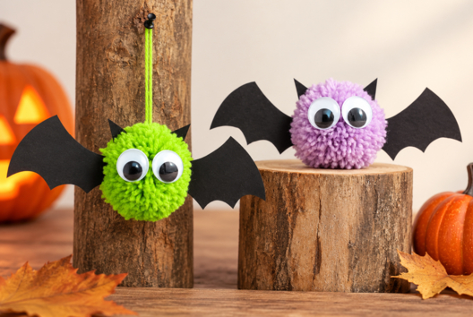 DIY Pom Pom Bats for Halloween Kids - Halloween Crafts - 10doigts.fr - 2