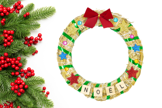 Christmas Wreath with Straw and Rhinestones - 2 - Christmas Craft Activities - 10doigts.com - Christmas Craft Activities - 10doigts.fr