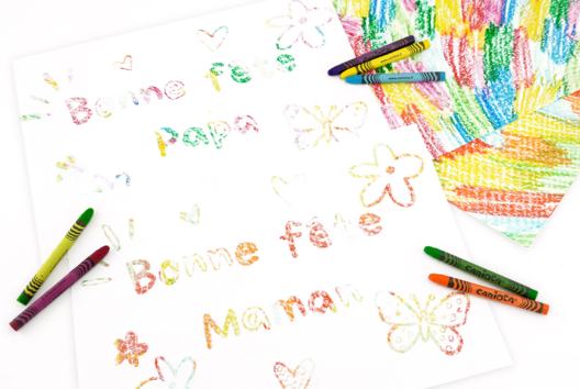 dibujo transferencia lápiz de cera fácil - Manualidades día de la madre - 10doigts.fr