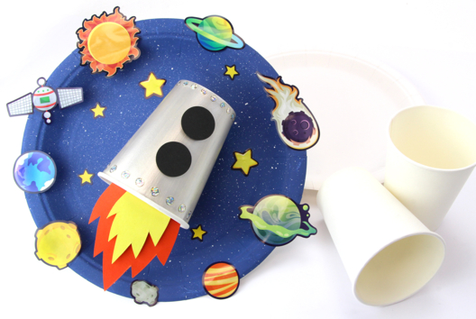 maqueta 3D cohete plato en cartón espacio - Actividades manuales bricolajes - 10doigts.fr