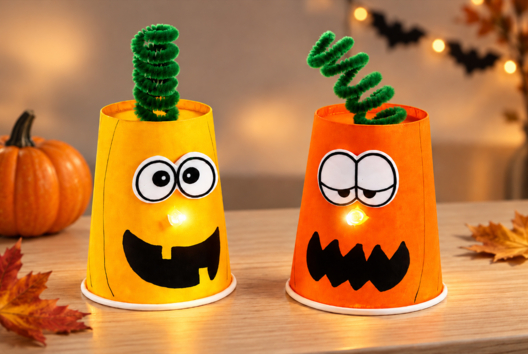 glowing pumpkin cup Halloween - Halloween Crafts - 10doigts.fr