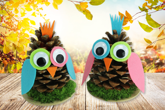 búho piña actividad otoño niño - Actividades manuales animales: nuestras ideas creativas para los niños - 10doigts.fr