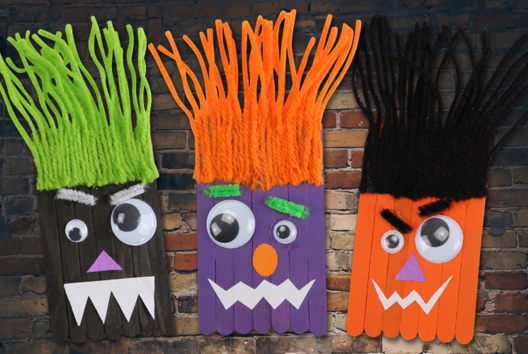 monstruos halloween palitos de madera - Actividades manuales Halloween - 10doigts.fr