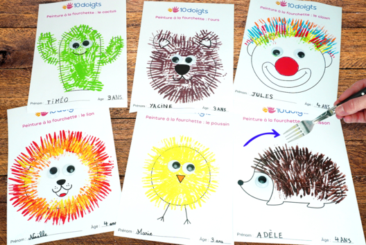 Pintar con un tenedor - Actividades manuales de pintura: creaciones para todas las edades y todos los deseos - 10doigts.fr
