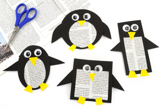 pingüino papel periódico actividad fácil niños - Actividades manuales niños Invierno - 10doigts.fr
