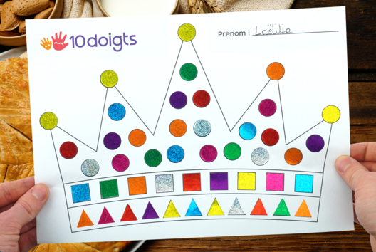 Cuadro gomets niños Fiesta de Reyes - Actividades manuales Epifanía - 10doigts.fr