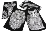 Velvet Animal Coloring Pages, A4 Format - 4 Cards - 1 - Coloring Supports - 10doigts.com - Coloring Shapes and Drawings - 10doigts.fr
