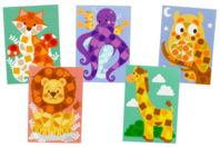 dessin gommette lion pieuvre giraffe chouette renard - Creative Sticker Kits - 10doigts.fr