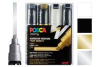Bolsa de 4 marcadores POSCA de punta ancha (4 a 8,5 mm): oro, plata, negro, blanco - Marcadores POSCA - 10doigts.fr