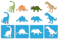 Set de 4 plantillas + 4 trazadores : DINOSAURES - Plantilla de animales - 10doigts.fr