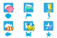 Set de 6 plantillas + rastreadores tema Océano - Plantilla de animales - 10doigts.fr