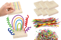 Set de 6 soportes de madera con agujeros + 400 limpiapipas + 2000 alfileres de plástico - Kits educativos - 10doigts.fr