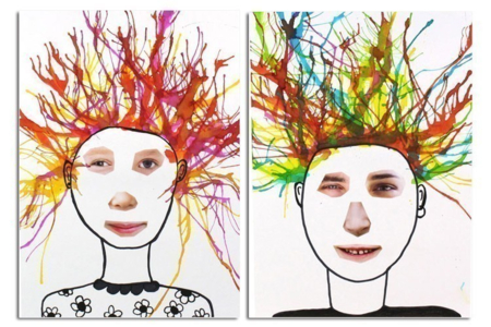 Retratos divertidos y cabello con tinta soplada - Actividades manuales de pintura: creaciones para todas las edades y todos los deseos – 10doigts.fr