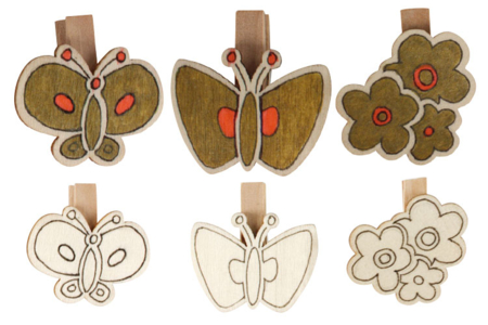 Natural Wood Flower and Butterfly Clips to Color - Set of 6 - 0 - 10doigts.com - 10doigts.fr