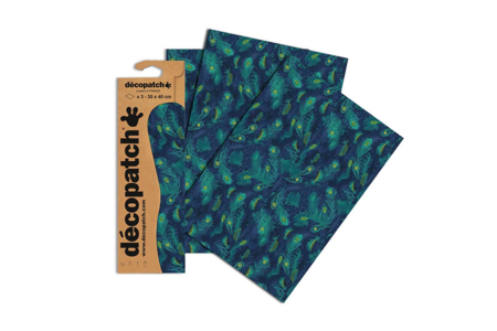 3 hojas de decopatch plumas azules - Papel DECOPATCH – 10doigts.fr