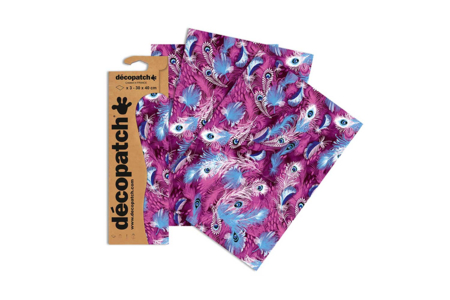 3 hojas decopatch plumas violeta - Papel DECOPATCH – 10doigts.fr