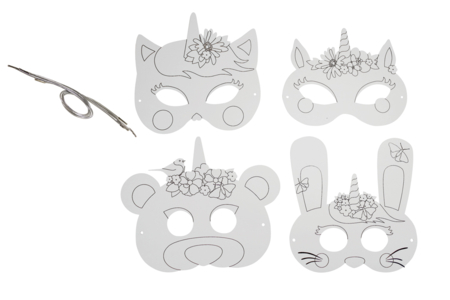 4 máscaras unicornio a colorear hilos elásticos - Máscaras creativas para niños – 10doigts.fr
