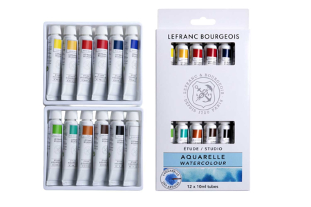 Watercolour study Lefranc Bourgeois, 10 ml: sets of 12 and 24 tubes - Watercolor Colors – 10doigts.fr