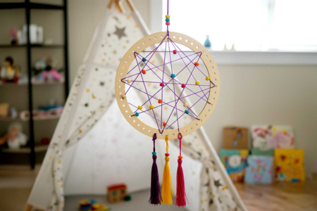 Dreamcatcher Kit with Beads and Pom Poms - 6 Pieces - 3 - Wooden Decorative Suspensions - 10doigts.com - Wooden Decorative Suspensions – 10doigts.fr