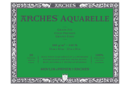 Arches Watercolor Block, Fine Grain, 300 g, 31 × 41 cm - Watercolor and gouache papers – 10doigts.fr