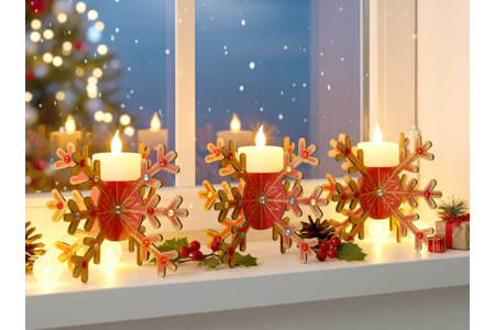Wooden Snowflake Candle Holders - 6 Pieces - 2 - Christmas Lanterns - 10doigts.com - Christmas Lanterns – 10doigts.fr