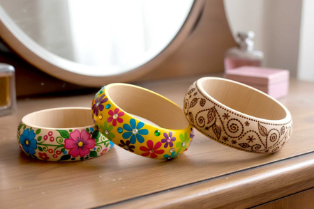 Pulsera de madera (ø 7cm) decorados - Pulseras – 10doigts.fr