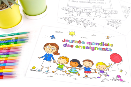 Dibujo para colorear Gratis Día de la maestra niños - Manualidades y regalos para maestras, maestros,  niñeras... – 10doigts.fr