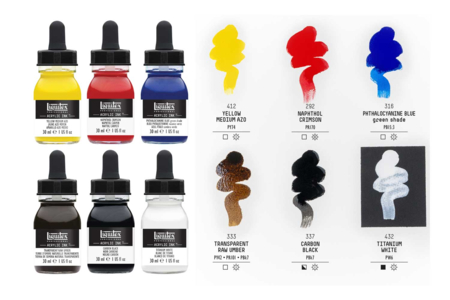 Encres acryliques extra-fines Liquitex - coffret de 6 couleurs - Tintas de bellas artes: tinta china y tintas acrílicas – 10doigts.fr
