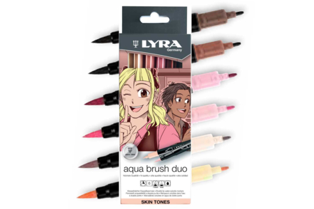 Rotuladores Aqua Brush Duo Lyra, 6 rotuladores tonos piel - Rotuladores de punta de pincel: precisión y flexibilidad para dibujar – 10doigts.fr