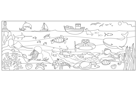 Fresque gigante para colorear: El mar - Formas y dibujos para colorear – 10doigts.fr