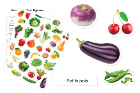 Stickers "I Learn Fruits and Vegetables" - 60 pcs - 1 - Flower, Fruit, and Vegetable Stickers - 10doigts.com - Flower, Fruit, and Vegetable Stickers – 10doigts.fr