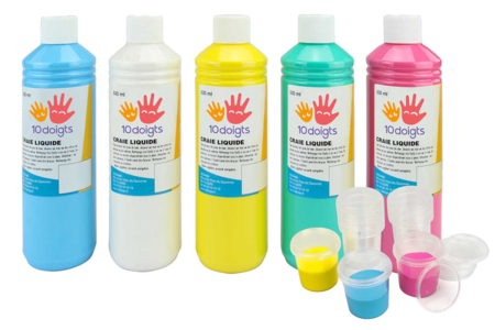 Gouache 10doigts efecto tiza, 500 ml - 5 colores - Tizas, pizarras, pizarrones – 10doigts.fr